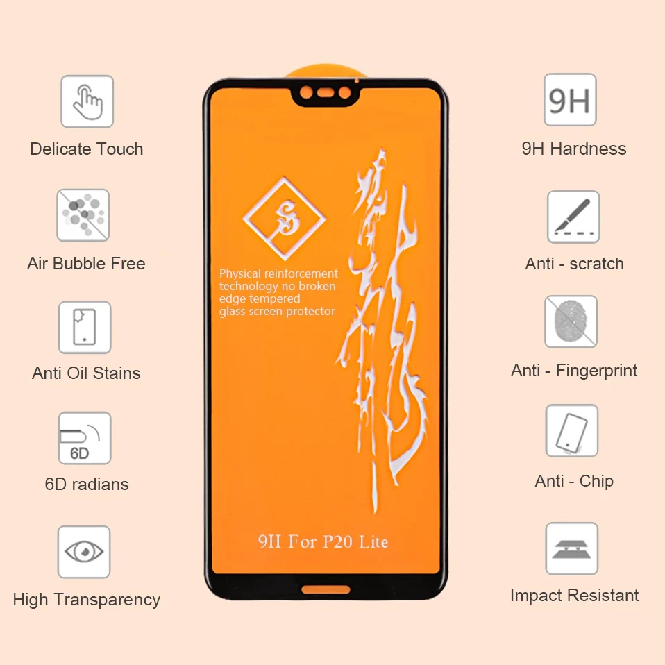 6D Tempered Glass For Huawei P20 Lite Protective Glass For Huawei P20 Pro Mate 20 10 Lite Nova 3 3i Y6 2018 Honor 9 Lite 8X 7X   (2)