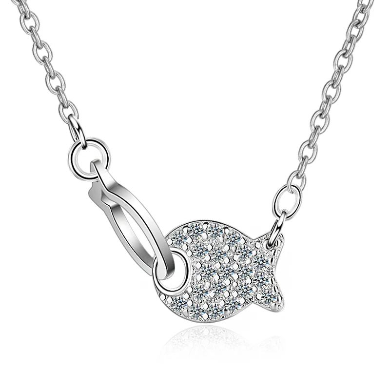 

Cute Double Fishes CZ Crystal Zirconia Pendants Necklaces Silver Rose Gold Chain Necklace Choker Collares Jewelry For Women Girl