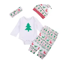 4 шт. для новорожденных для маленьких мальчиков девочек Рождество Комплекты одежды Корректирующие боди для женщин топы, штаны шляпа