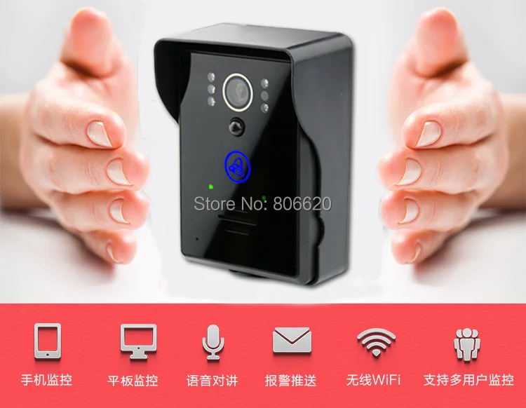 Wifi цифровой беспроводной Видео дверной телефон с ИК-ночного видения и обнаружения движения с дождевой крышкой и сенсорным ключом поверхности и бесплатное приложение