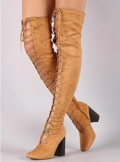 over the knee boots lace up front