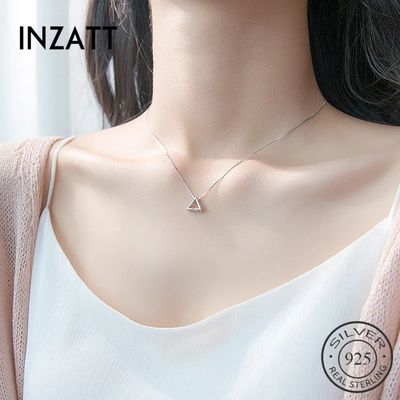 

INZATT OL Geometric Triangle Zircon Box Chain Pendant Necklace Cute 925 Silver Fashion Jewelry For Women Personality Accessories