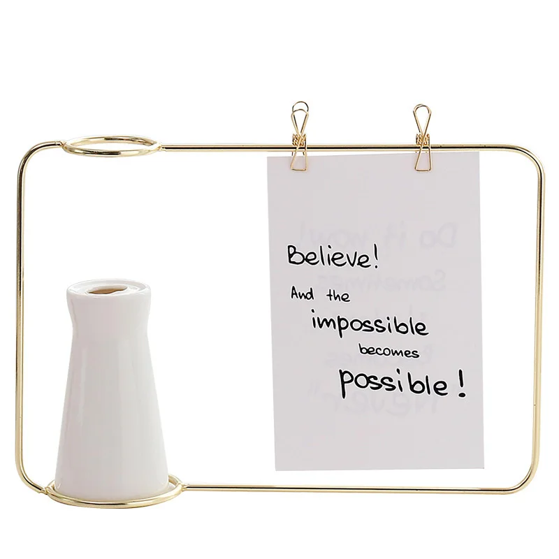 

European Style Metal Photo Frame Small Vase Flower Filler Simple Frame Ornament For Wedding Office Desk Living Room Decoration