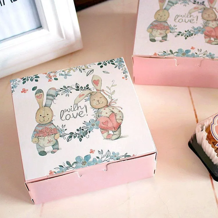 Распродажа, 10 шт., 12*12*4,5 см, бумажная коробка с кроликом и друзьями для сырного торта, контейнер для печенья, подарочная упаковка, для свадьбы, Рождества