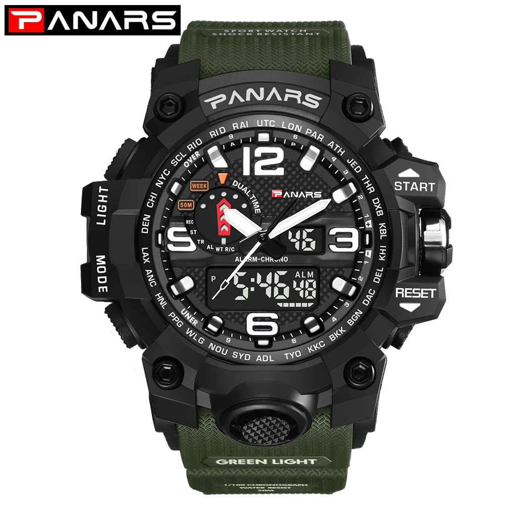

Brand Men Sports Watches Dual Display Analog Digital LED Electronic Quartz Wristwatches Waterproof Swimming Military Watch 8202