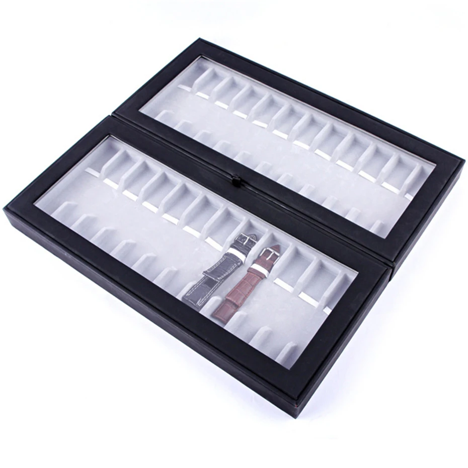 Aivtalk 24 Grids Watch Band Storage Box PU Leather Black Watch Strap