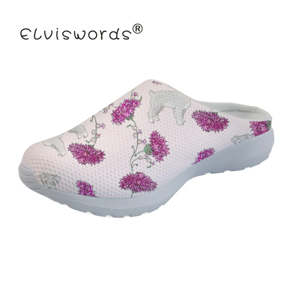 

ELVISWORDS Botanical Schnauzers Printed Women Sandals Light Weight Beach Breathable Mesh Sandals for Female Flats House Slippers