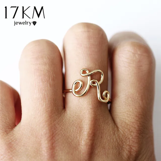 17KM Fashion Letter Rings For Women Simple Gold Silver Color Name Ring Female St 17KM Fashion Letter Rings For Women Simple Gold Silver Color Name Ring Female St