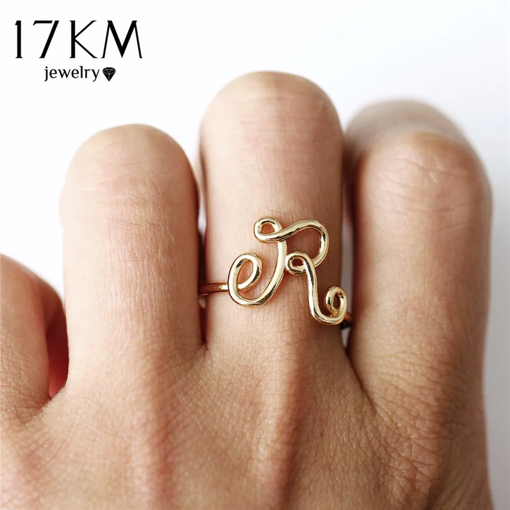 17KM Fashion Letter Rings For Women Simple Gold Silver Color Name Ring Female Statement Party Charm Jewelry Gifts New Design