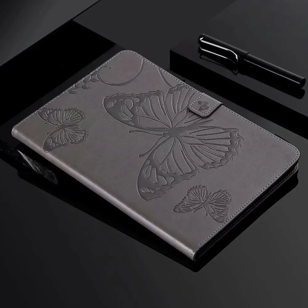 Чехол с 3D бабочкой для samsung Galaxy Tab A 9,7 T550 T555 SM-T550 Sm-T555 с откидной крышкой и отделениями для карт, подставка для планшета из ТПУ+ чехол из искусственной кожи+ ручка - Цвет: Серый