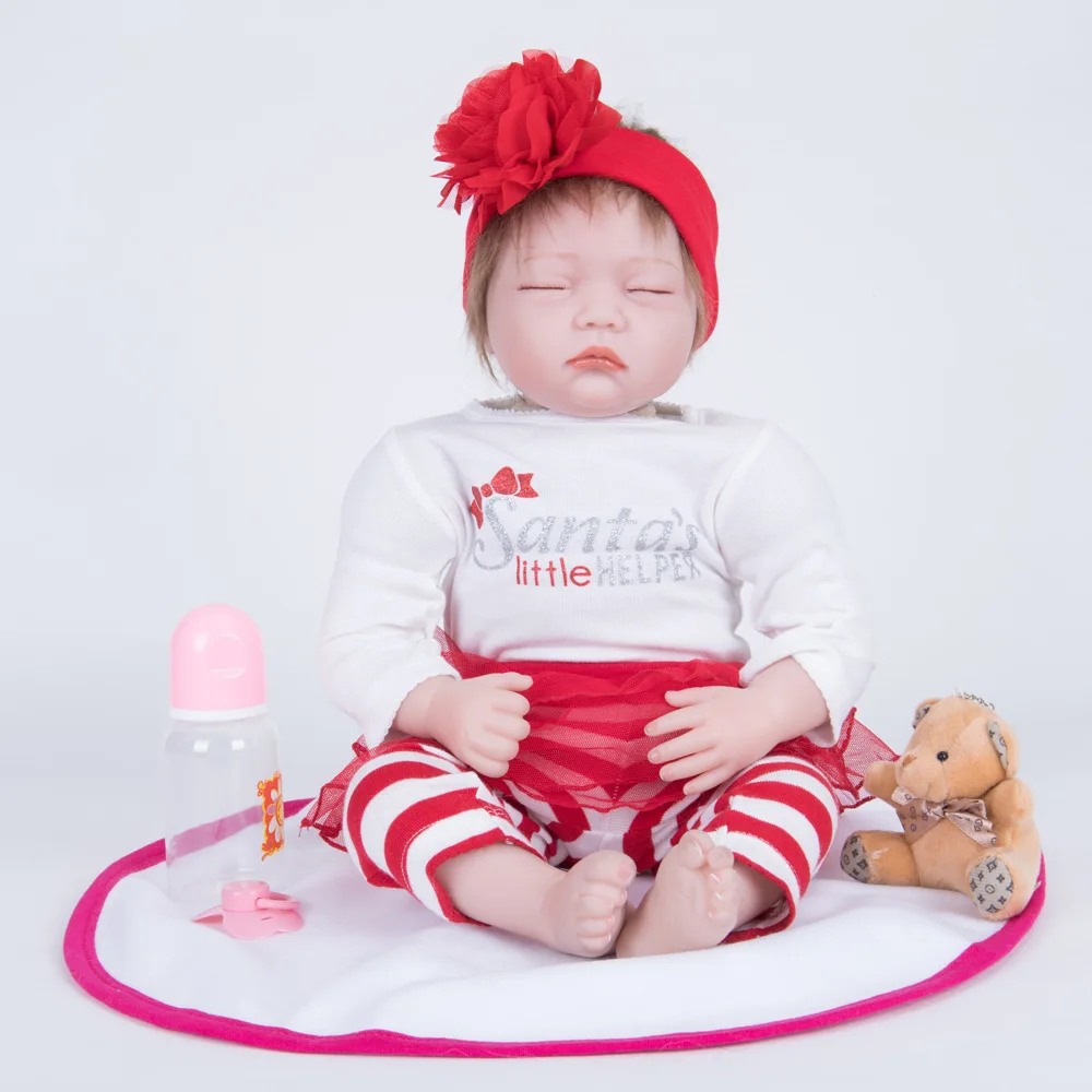 

55cm Closed Eyes Newborn Girl Doll Silicone Soft Realistic Sleeping Reborn Baby Dolls with Cloth Body Toy for Kids Birthday Gift