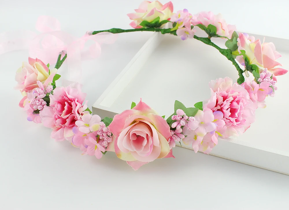 Light peach color Bouquet Flower Crown Hairband Tiara Wedding Party ...