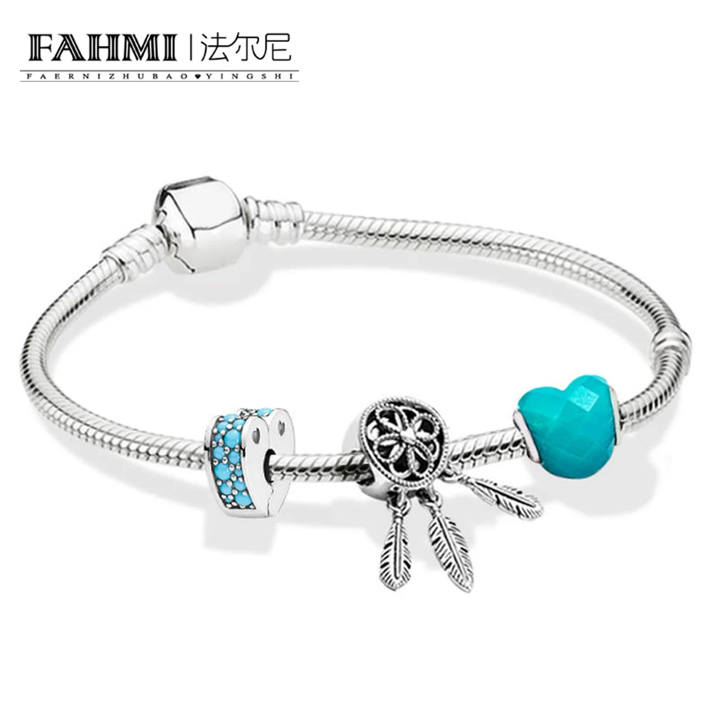 

FAHMI 100% 925 Sterling Silver 1:1 ZT0124 Blue Dream Cool Summer Beaded BRACELET WITH CLASP Gift High Quality Set