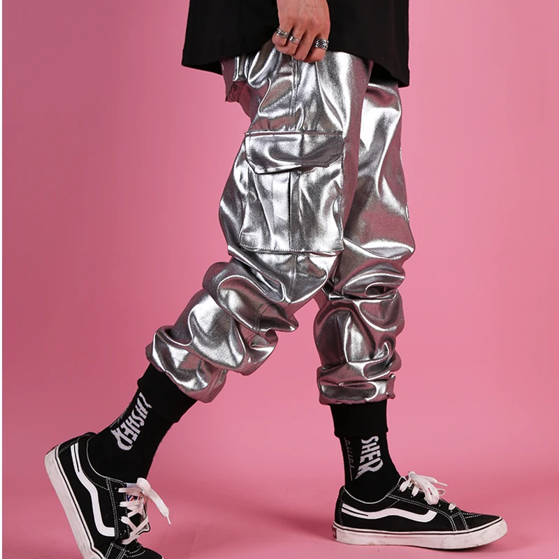 Men DJ Singer Pant Casual Leather Harem Pant Male Streetwear Hip Hop ...
