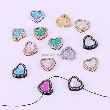 

10Pcs Opal Clear CZ Micro Pave Mix Colors Metal Heart Connector Beads For Bracelet Necklace Making Accessories