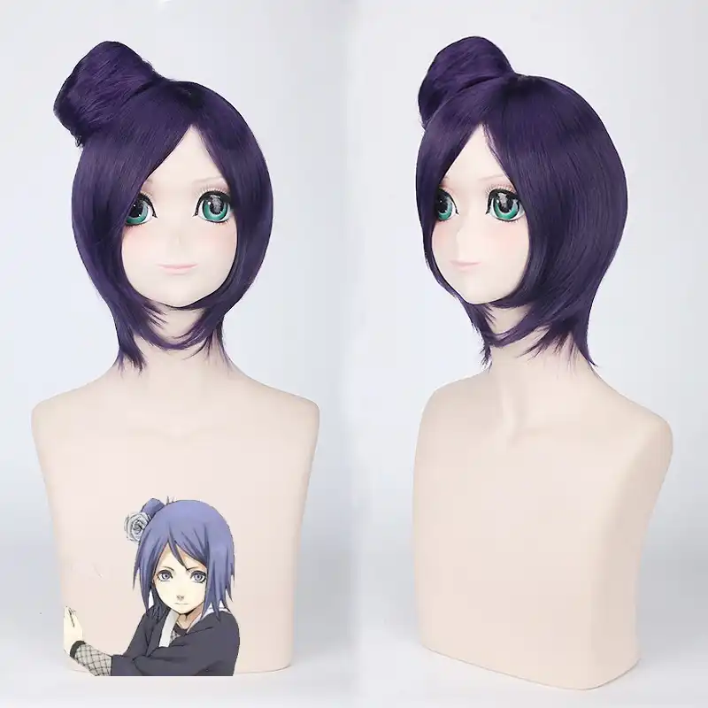 Pelucas De Cosplay Naruto Konan Para Mujer De Anime Party 30cm Pelo Corto Sintetico Liso Purpura Con Un Mono Gorro De Peluca Aliexpress