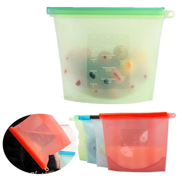

80pcs Reusable Silicone Vacuum Food Fresh Bags Wraps Fridge Food Storage Containers Refrigerator Bag Kitchen Colored Ziplock Bag