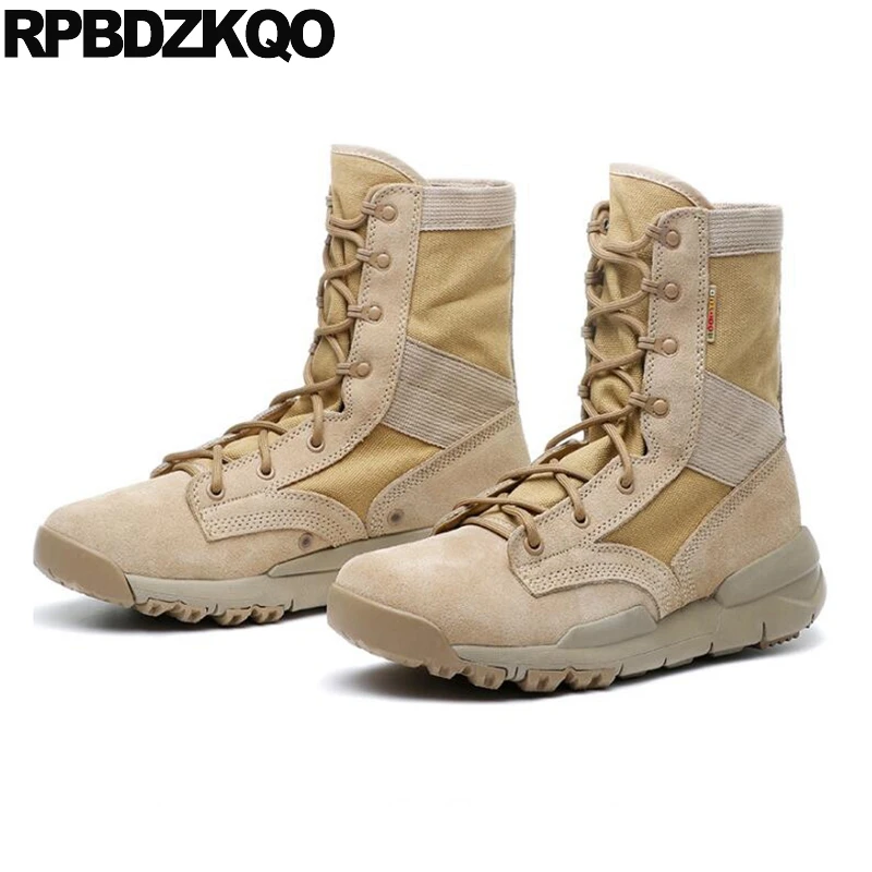 

Men Genuine Leather Tactical Shoes Wedge Plus Size Canvas Ankle Army High Sole Retro Combat Boots Desert Military Thick Soled