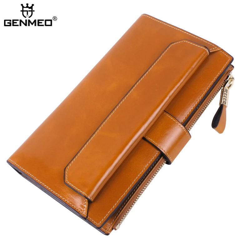 

GENMEO New Arrival Vintage Genuine Leather Wallets Women Card Holders Retro Purse Sexy Ladies Clutch Money Bag Handbag Bolsa