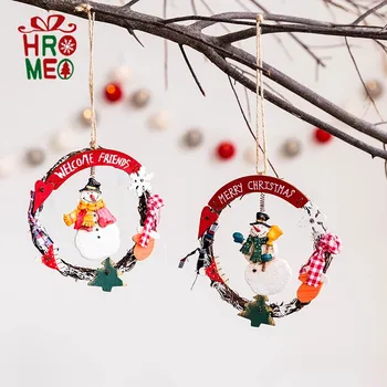 

American retro snowman angel rattan wreath door hanging coffee shop door decoration Christmas decoration pendant