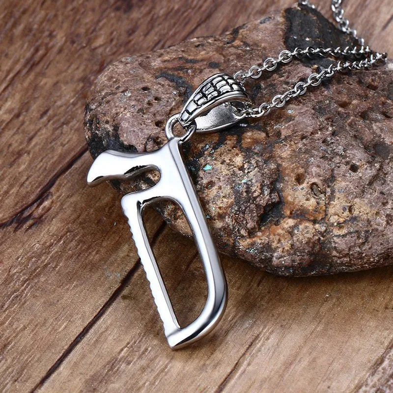 

Handmade Bandsaw HAND SAW Punk Pendant Necklace Stainless Steel Hacksaw Zombie Slayer Unisex Jewelry 20 Inch Chain