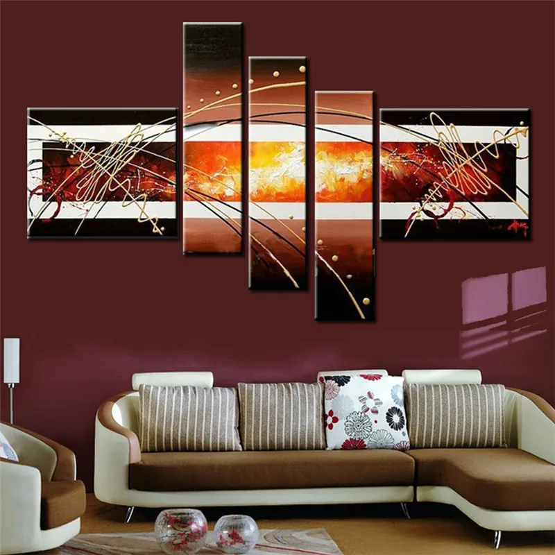 hand painted wall art abstract brown canvas oil painting 5pcs/set