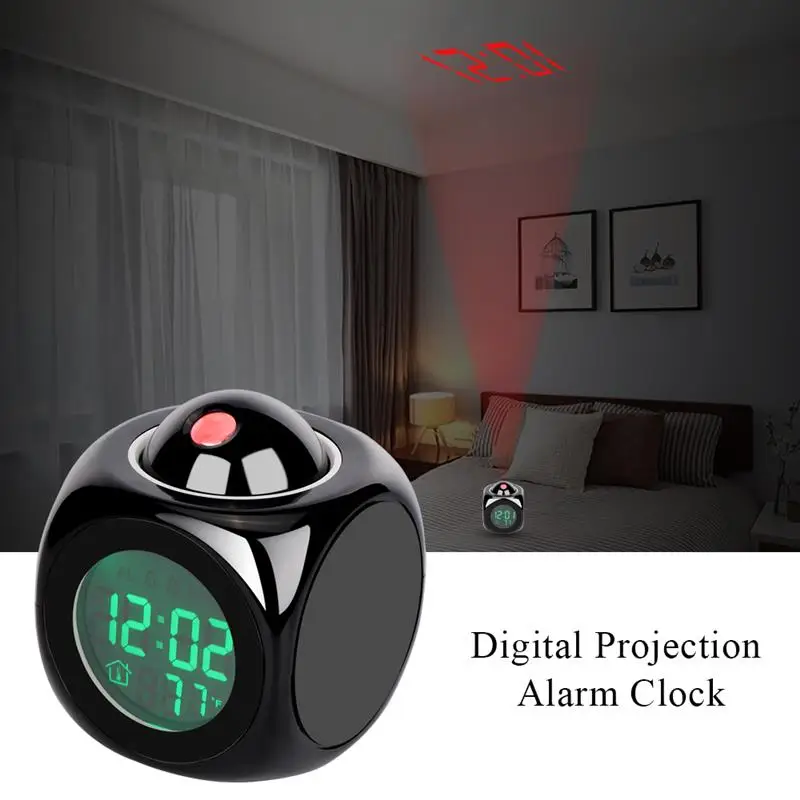 Светодиодный дисплей проектор часы с подсветкой Питание от батареи вращающийся будильник для домашнего декора спальни