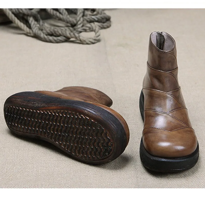Style Vintage Main Dames Chaussures 2 Littéraire Cuir Appartements Bottes Taille Véritable Mode À Femmes Plus Cheville 1 En La 2018 Printemps qf8Zz