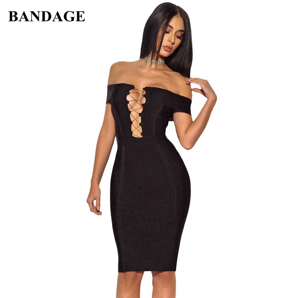 

BANDAGE Summer Women Boutiques Black Red White Bandage Dress Bodycon Vestidos Off Shoulder Hollow Out Club Wear Party Dress