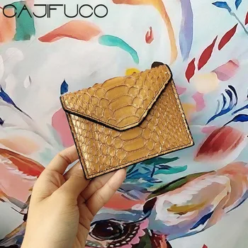 

CAJIFUCO Real Python Skin Credit Card Holder Genuine Leather Hasp Coin Purses Money Pocket