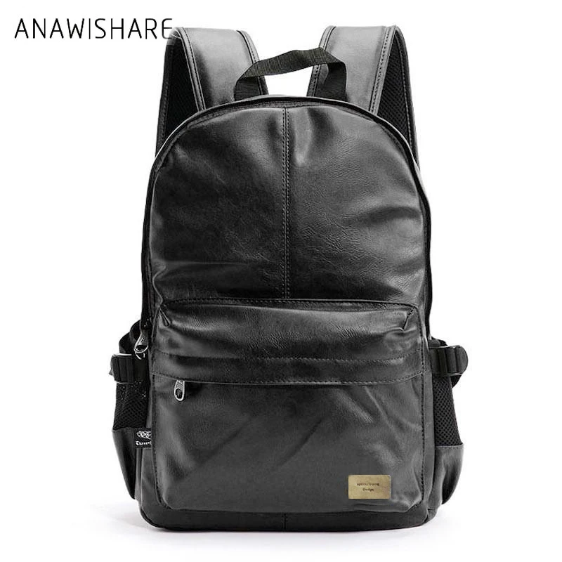 ANAWISHARE Men Backpacks Pu Leather Rucksack School Bag For Teenagers Black Women Backpack Travel Bolsas Mochila Feminina B25