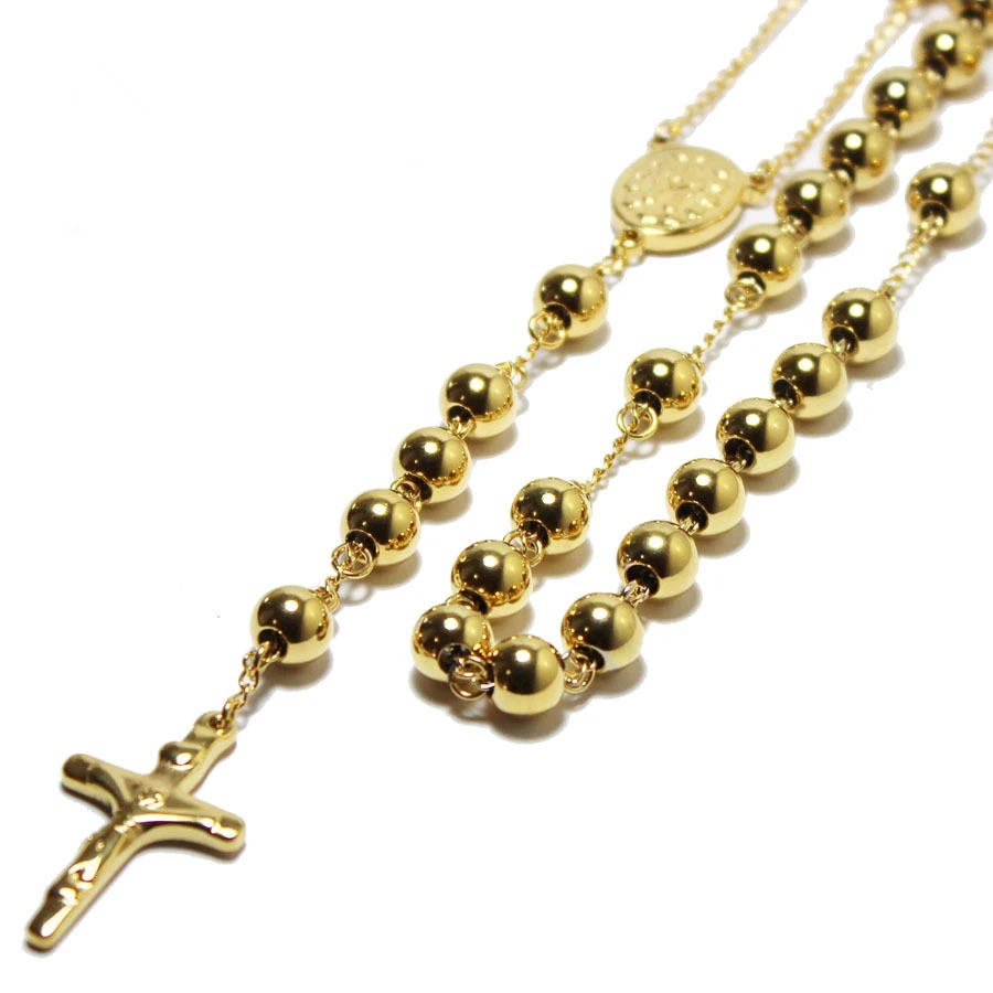 4/6/8mm Yellow Gold Rosary Pendant 