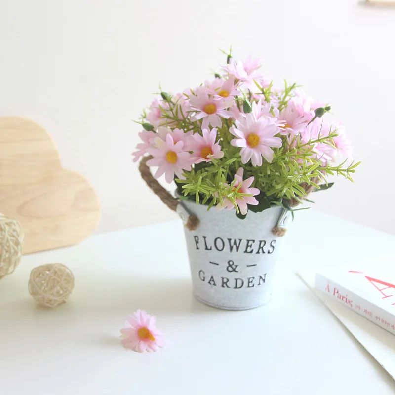 

The Iron Pot Artificial Plant Chrysanthemum Simulation Flowers Small Bonsai Set Potted Home Office Decoration Table decoration