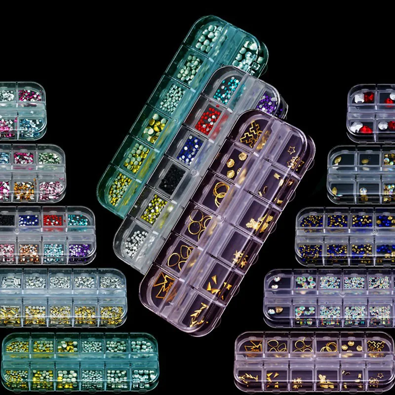 

Mixed Strass Nail Art Decorations 3D Glitter Jewelry Nails Rhinestones Crystal AB Non Hotfix Colorful Studs Manicure DIY Box
