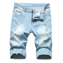 Летние джинсовые шорты мужские джинсы облегающие мужские летние джинсовые шорты на молнии с дырками прямые джинсовые шорты в винтажном стиле#30