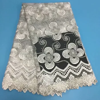 

Nigerian Tulle French Lace Fabric With Rhinestones Beaded 2019 High Quality African Bridal Lace Fabric For Wedding Dress White