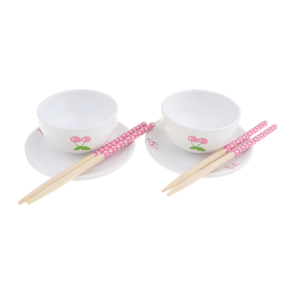 14 pieces Pretend Play Kitchen Wooden Toy - Cooking Food Utensils Cookware & Dinnerware, Pots Bowl for Kids Play House Game