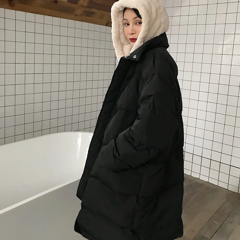 Longues Collier Manches Lyh1971 Mode Épais Stand Couleur Parka Complet black 2018 Lâche Arrivée Lyh1971 Hiver Corée De Solide Beige Nouvelle Femmes hg dz67Rd