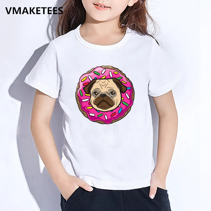 Детская летняя футболка для девочек и мальчиков, Детская футболка с рисунком единорога, ленивого, мопса в розовом пончике, милая забавная одежда для малышей, HKP5562