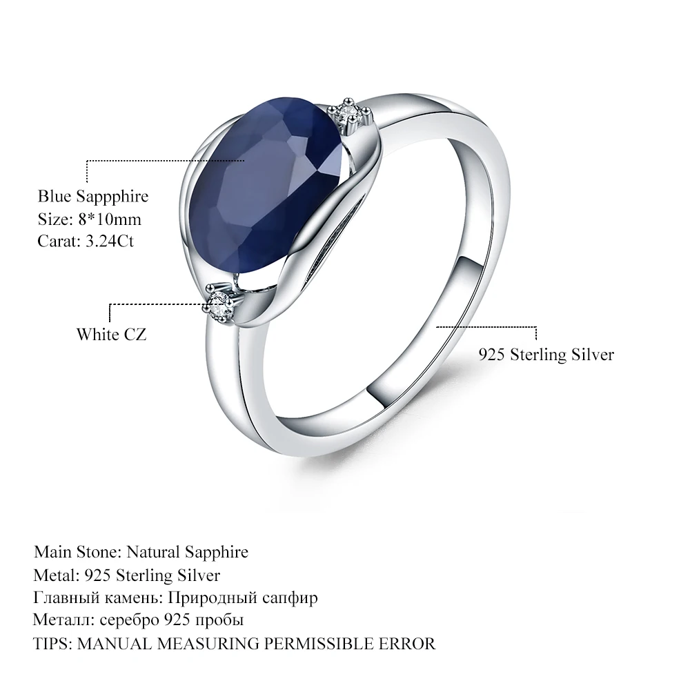 GEM'S балетное Новое 3.24Ct натуральные кольца с голубым сапфиром Настоящее 925 пробы Серебряное классическое овальное кольцо для женщин юбилей прекрасный подарок