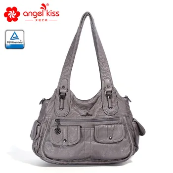 

Angelkiss 2019 NEW Hot Selling Casual Hobos PU Wash Fashion Handbag Leather Womens Tote Shoulder Bags Messenger Bag