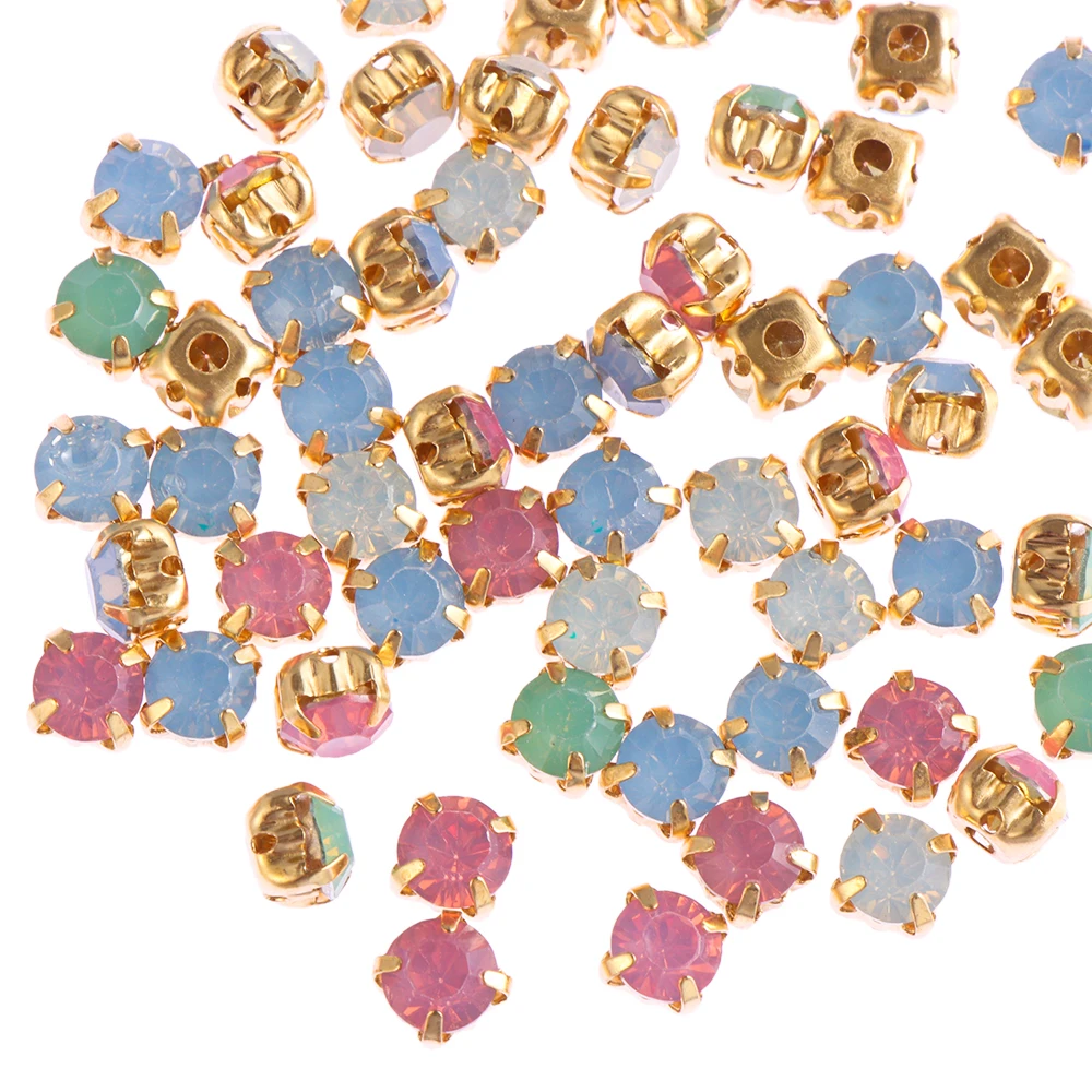 

100pcs/pack New 6mm Flatback Garment Crystal Rhinestones Opal Colors Resin Apparel Sew On Rhinestones With Gold Claw