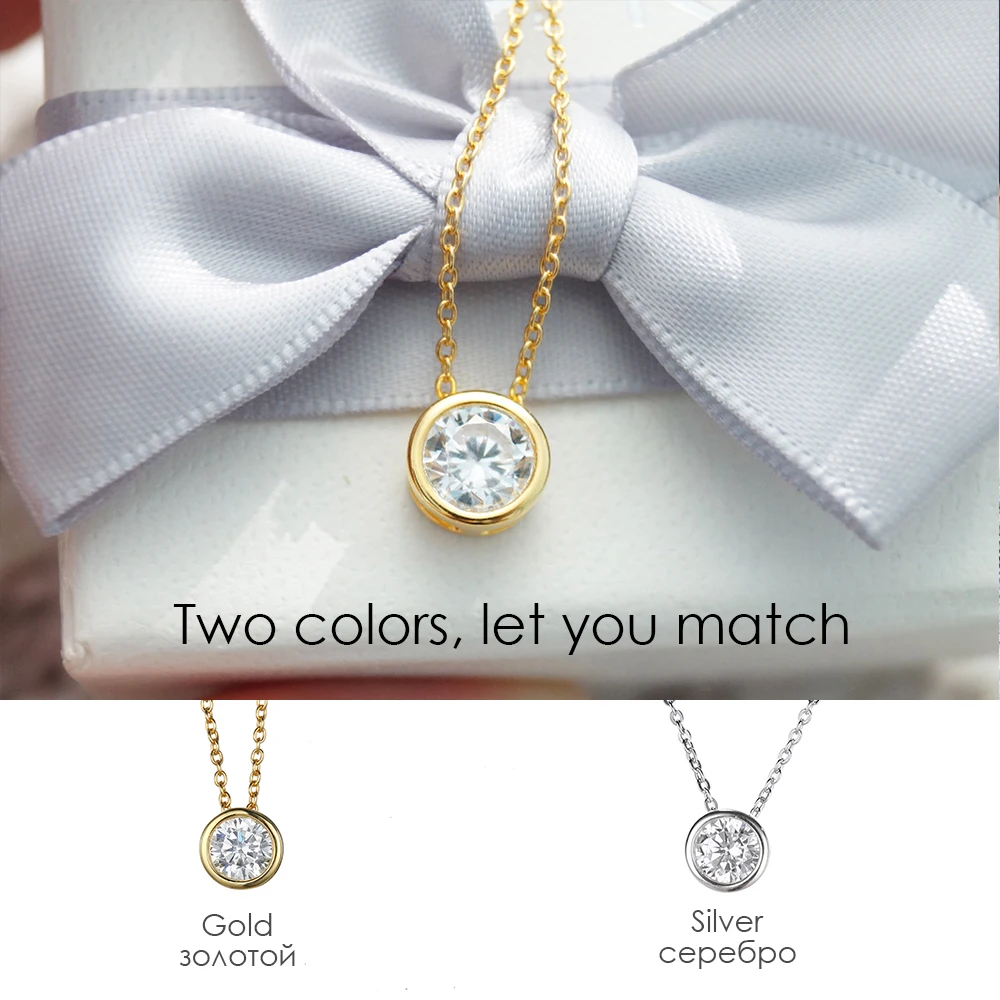 e-Manco 925 Sterling Silver Necklace Simple CZ Cubic Zirconia Pendant Necklace for Women Gold Color Wedding Jewelry Fashion