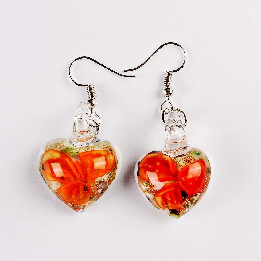 

Qianbei Promot Flower Glass Earrings Womens handmade Heart Murano Lampwork Glass Mix Color Summer Vocation gift