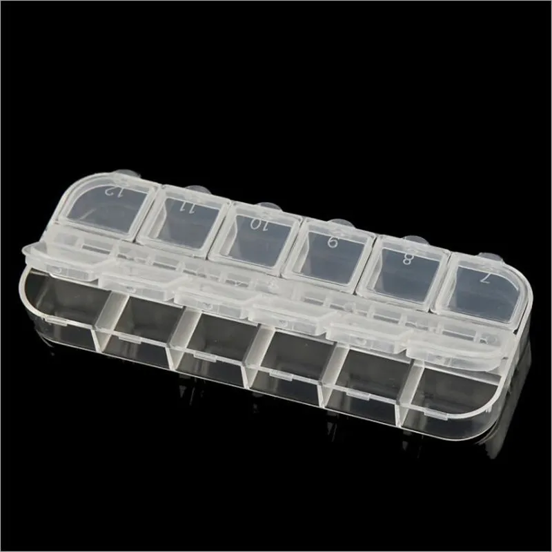 

12 Compartment Empty Plastic Storage Case Rhinestones Slot Jewelry Box Bead Nail Tool Storage Container Craft
