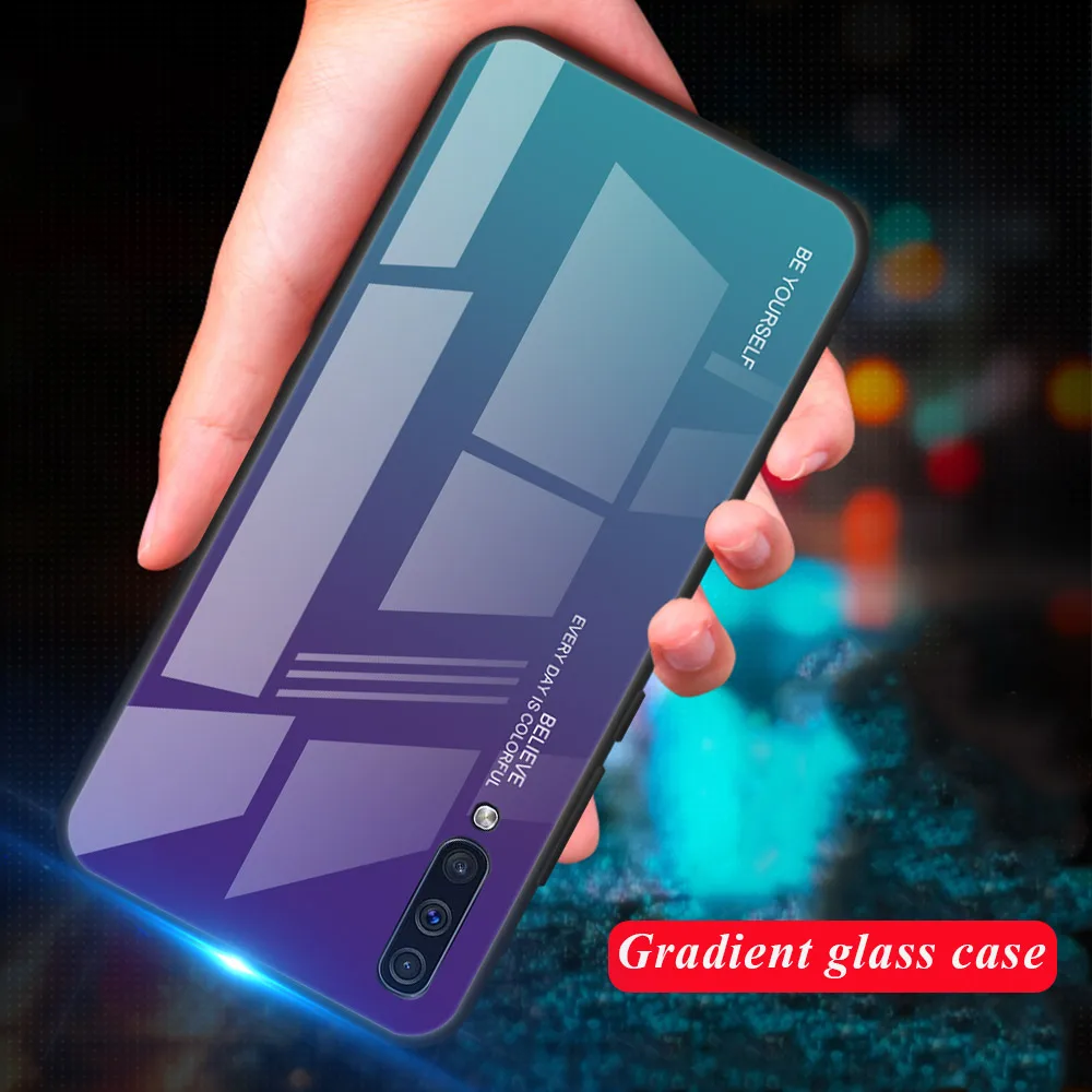 For Samsung A50 Case Gradient Glass Phone Case For Samsung Galaxy A30 A7 A9 A8 A6 Plus 2018 A5 2017 A10 A8S A9S TPU Edge Cover