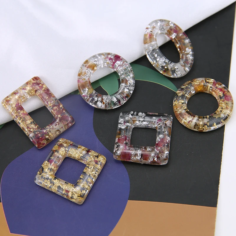

New style 30pcs/lot beads/Dried flowers decoration geometry rounds/square/oval shape resin beads diy jewelry earring accessory
