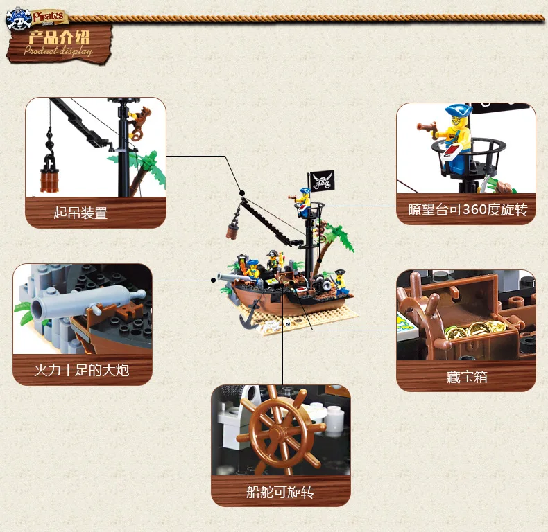 Enlighten Legoing Pirates of the Caribbean Scrap Dock Ship Building Blocks Castle DIY Fingure Bricks educational Toys Gifts