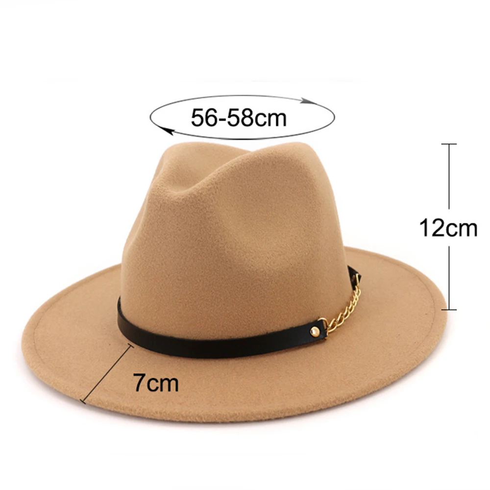 Autumn Winter Felt Fedora Hats With Belt Wide Flat Brim Jazz Trilby Formal Top Hat Panama Cap For Unisex Men Women