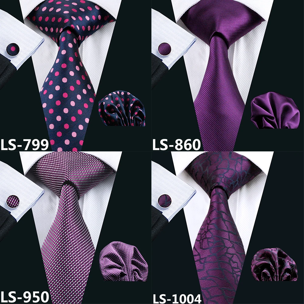 LS-236, мужской галстук, фиолетовый, однотонный, шелк, галстук, жаккардовый, плетеный платок, запонки, Barry.Wang, галстук для мужчин, вечерние, свадебные, деловые